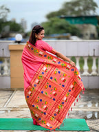 Mameraa Sarees Pink Faux Banarasi Silk Saree With Paithani Rich Weaved Pallu And Blouse-Pink | Grocsy