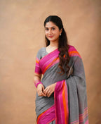 Exclusive Collection Grey Beautiful Khadi Cotton Handloom Saree | Grocsy