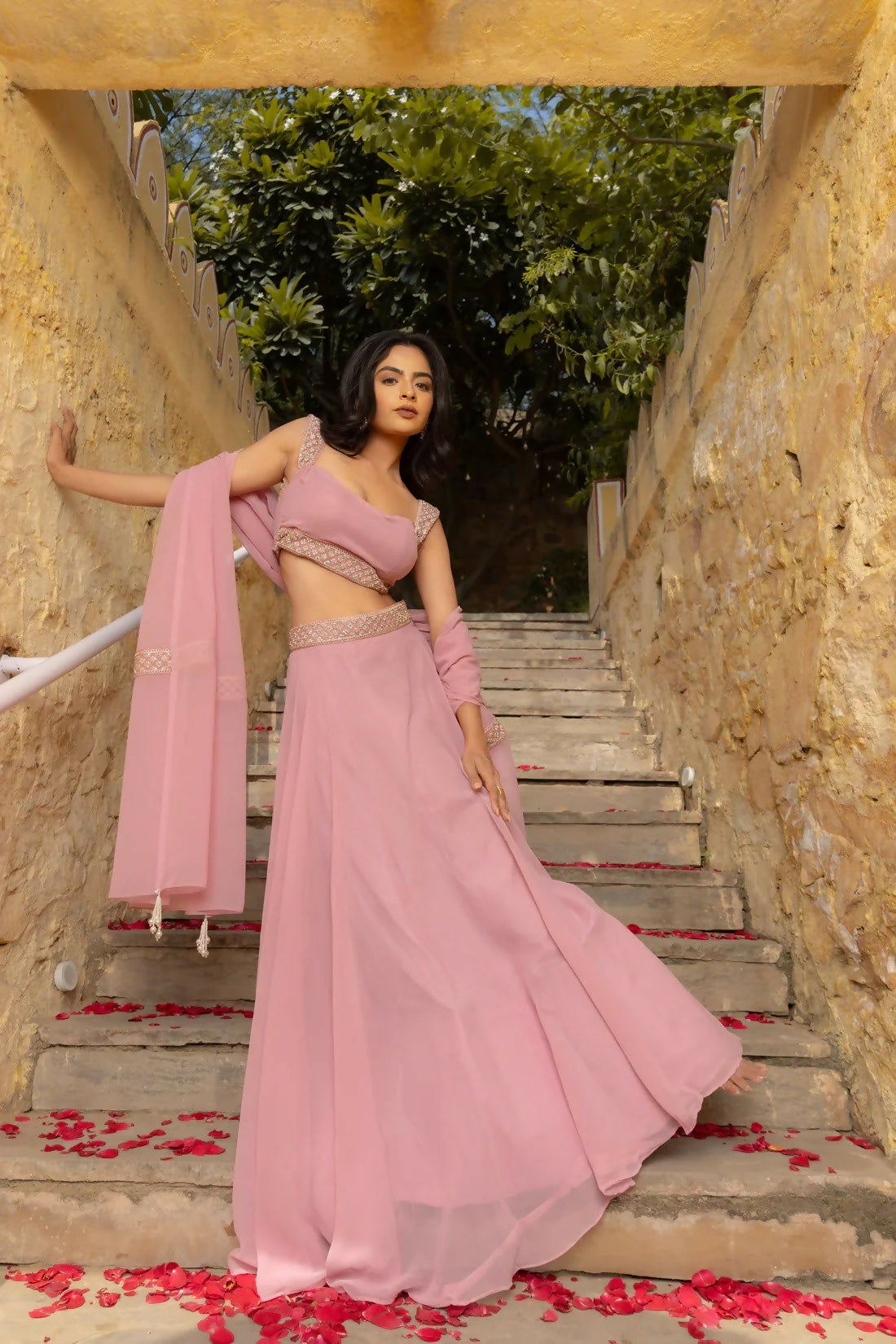 Lehenga Mart Pink Faux Georgette Designer Bollywood Style Wedding Wear Lehenga Choli | Grocsy