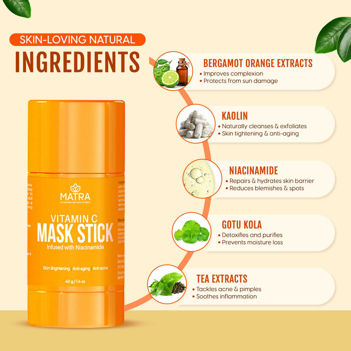 Matra Vitamin C Face Mask Stick Infused With Niacinamide For Anti-Aging, Skin Brightening & Anti-Acne | Grocsy