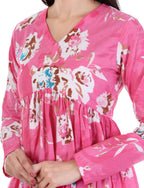 Jaitra Apparels Pink Printed Pure Cotton Full Sleeves Peplum Top | Grocsy