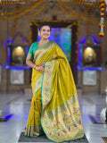 Mameraa Sarees Parrot Green Faux Banarasi Silk Saree With Paithani Rich Weaved Pallu And Blouse-Parrot_Green | Grocsy