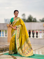 Mameraa Sarees Parrot Green Faux Banarasi Silk Saree With Paithani Rich Weaved Pallu And Blouse-Parrot_Green | Grocsy