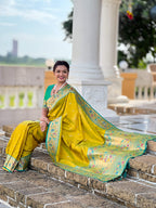 Mameraa Sarees Parrot Green Faux Banarasi Silk Saree With Paithani Rich Weaved Pallu And Blouse-Parrot_Green | Grocsy