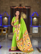 Mameraa Sarees Parrot Green Faux Banarasi Silk Saree With Paithani Rich Weaved Pallu And Blouse-Parrot_Green | Grocsy