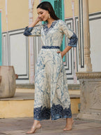 Juniper Women's Offwhite Rayon Staple Printed With Embroidery Straight Jumpsuit | Grocsy