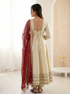 Teeya Creation Cream Cosmos Gold Lace Work Party Wear Gown | Grocsy