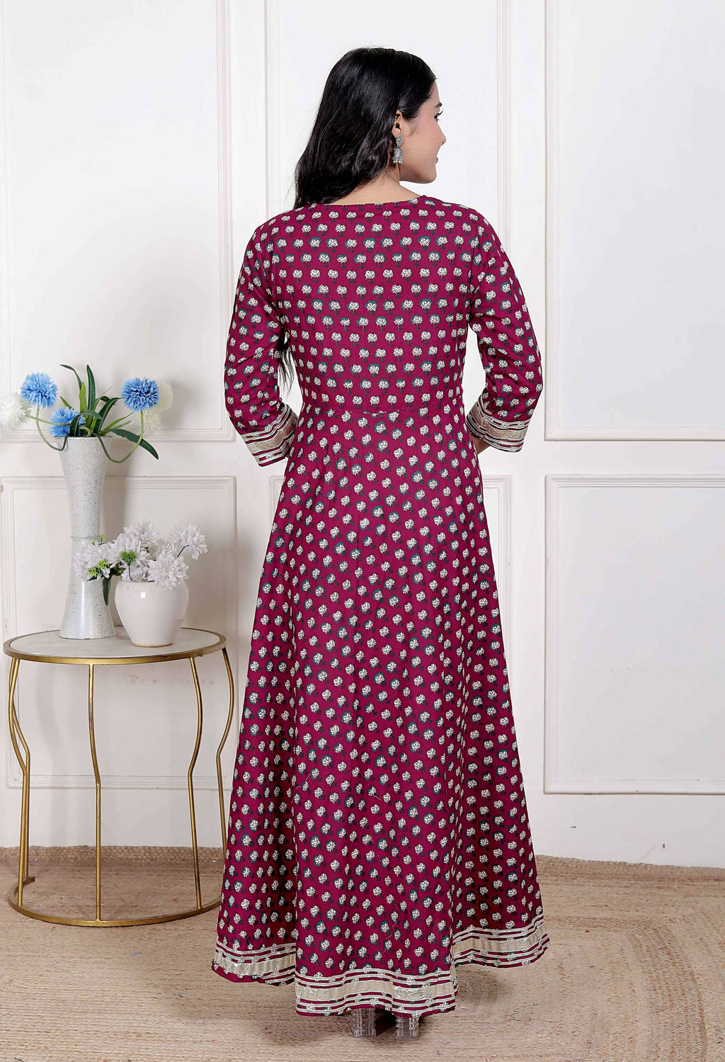 Miravan Women Maroon Floral Print Soft Cotton embroidered Anarkali Kurta | Grocsy