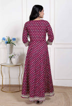 Miravan Women Maroon Floral Print Soft Cotton embroidered Anarkali Kurta | Grocsy
