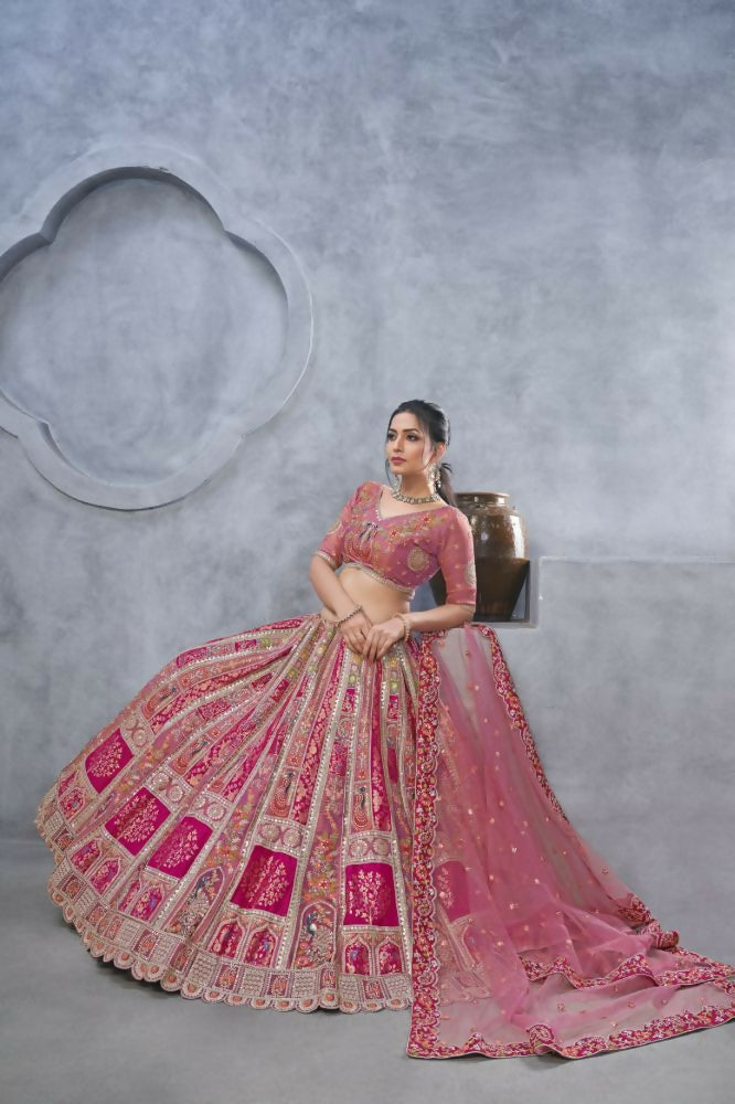 Kesar Fab Purple Organza Embroidered Lehenga | Grocsy