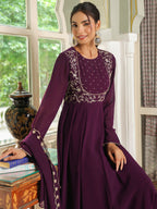 Janasya Purple Georgette Embroidered Kurta,Bottom & Dupatta | Grocsy