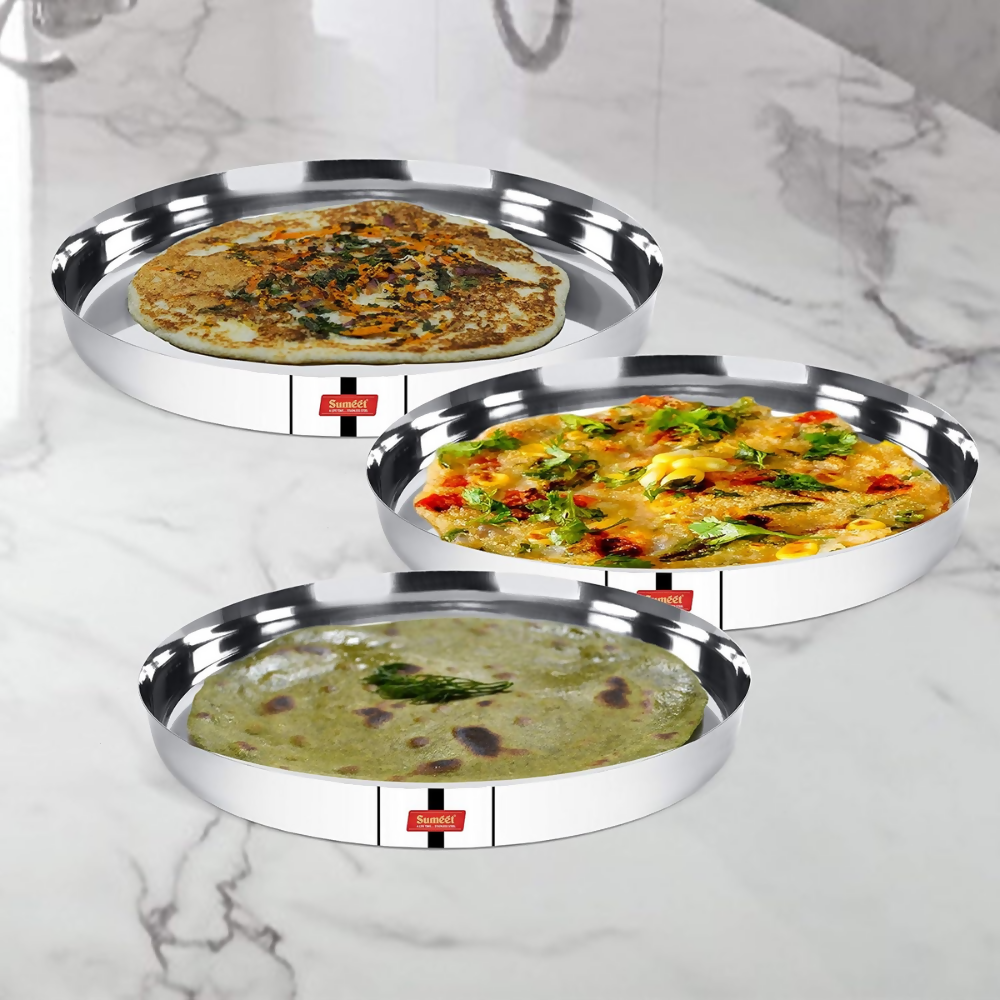 Sumeet 22 Gauge Stainless Steel Traditional Dinner Plate - Set of 3 | Grocsy