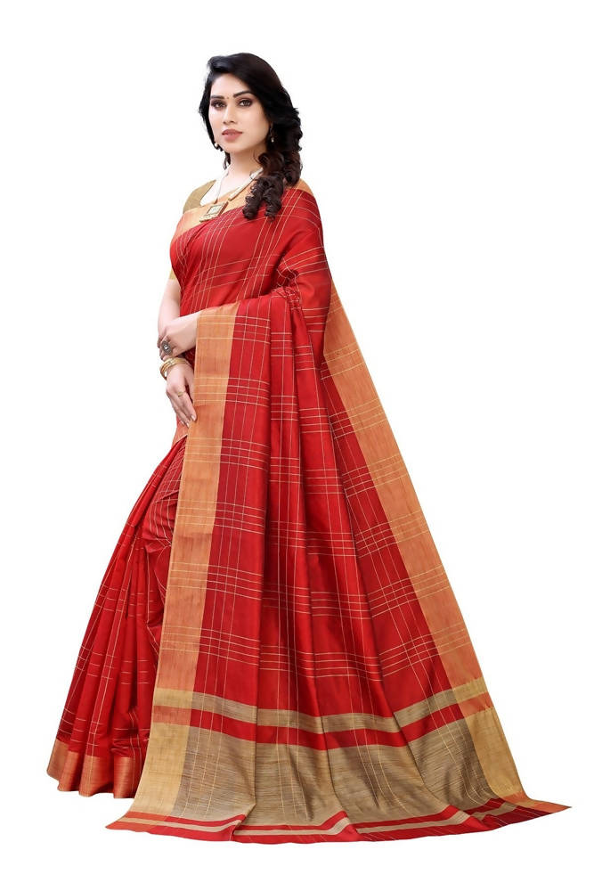 Vamika Red Cotton Silk Weaving Saree (Anaya Red) | Grocsy
