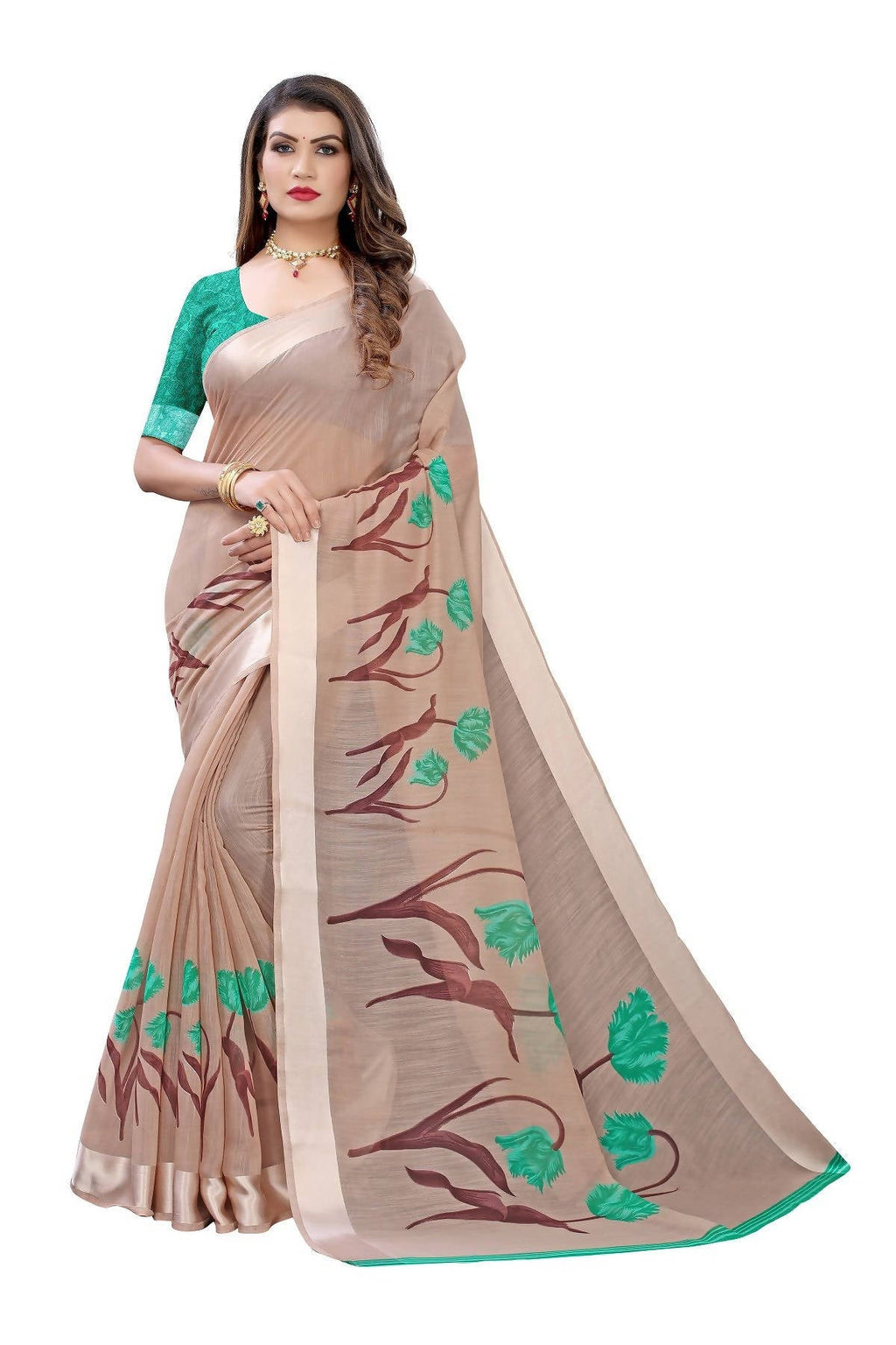 Vamika Brown Linen Satin Patta Saree (VANI CHIKU) | Grocsy