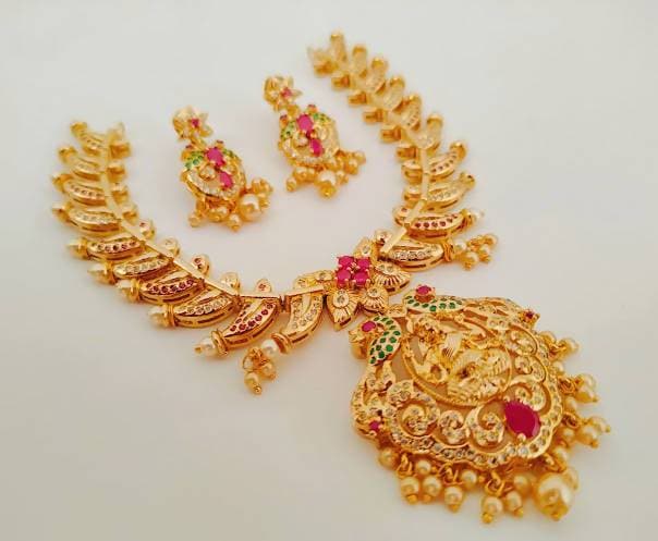 Multicolor AD Ruby Temple Bridal Jewelry