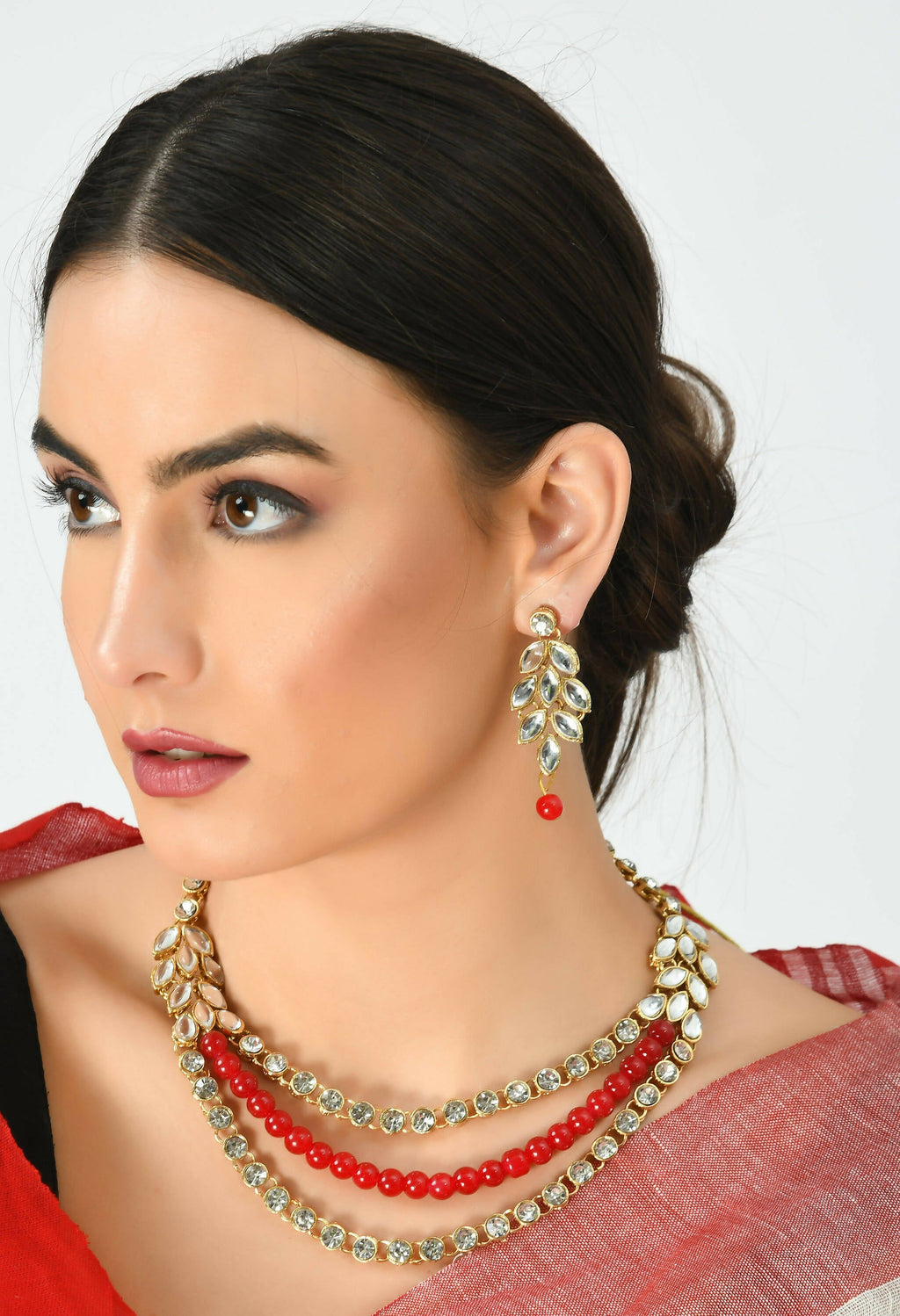 Mominos Fashion Johar Kamal Handicraft Finish White & Red Pearls Choker For Women (White/Red) | Grocsy