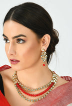 Mominos Fashion Johar Kamal Handicraft Finish White & Red Pearls Choker For Women (White/Red) | Grocsy