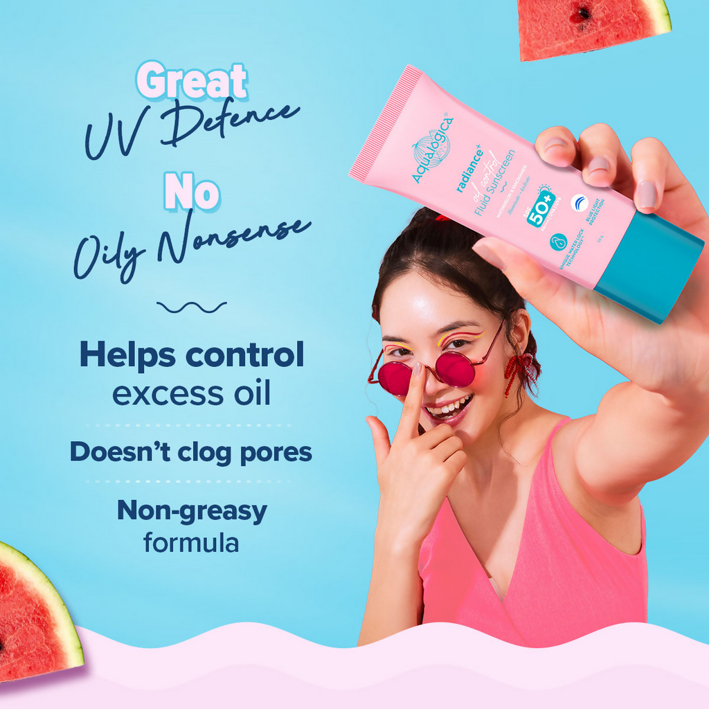 Aqualogica Radiance+ Oil Control Fluid Sunscreen SPF50+ PA++++ | Grocsy