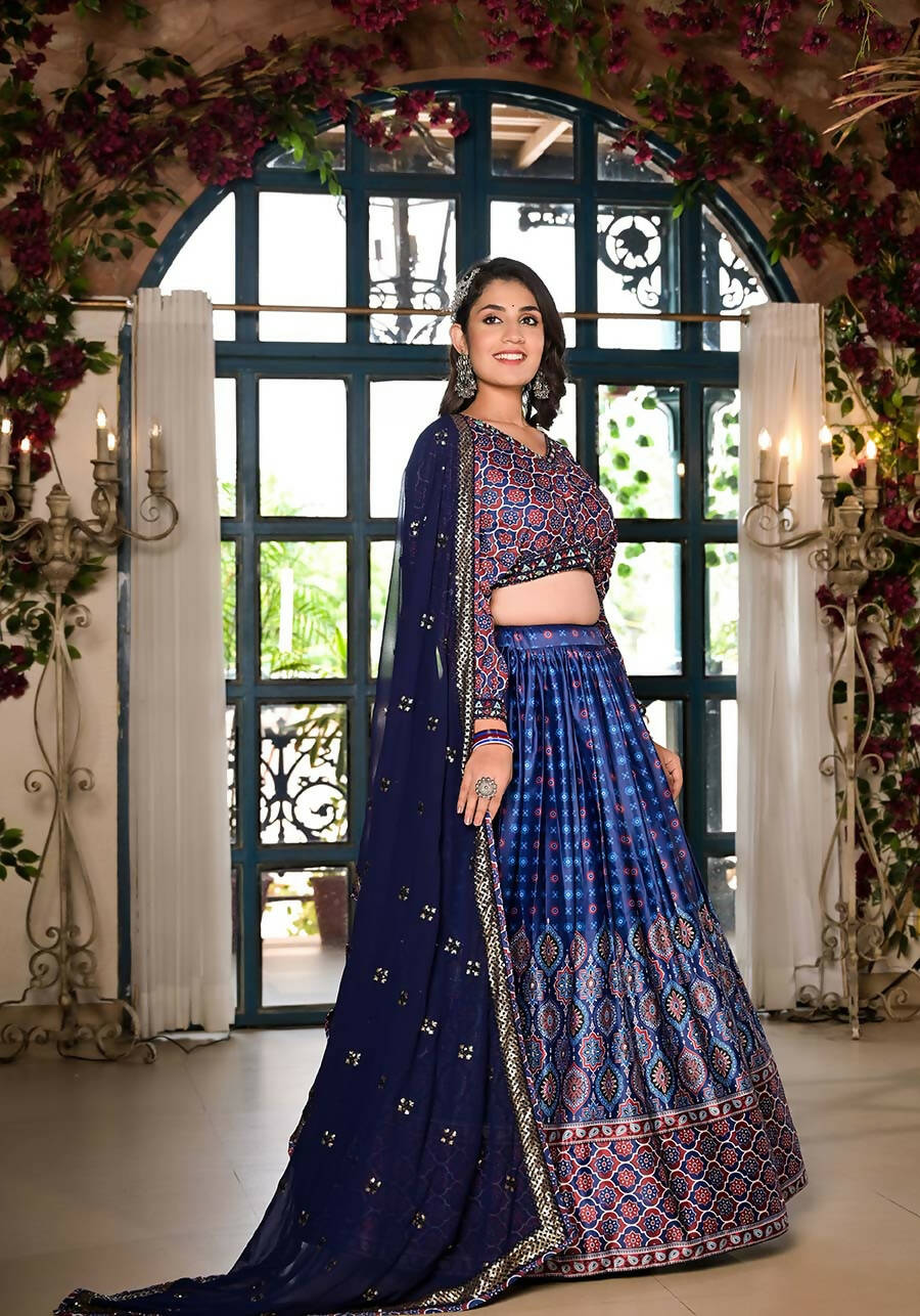 Women's Wedding Traditional Blue Dull Satin Lehenga Choli - Kaushlya | Grocsy