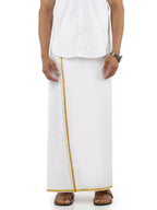 Ramraj Cotton Mens Poly Cotton 1/2" Gold Jari Dhoti - White | Grocsy