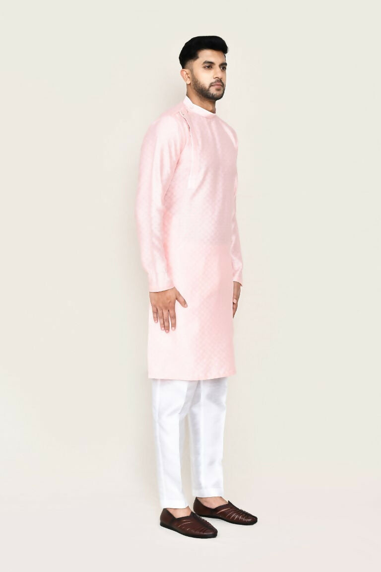 Joban Fashion Pink Colored Jacquard Silk Fabric Kurta With Straight Fit Pant | Grocsy