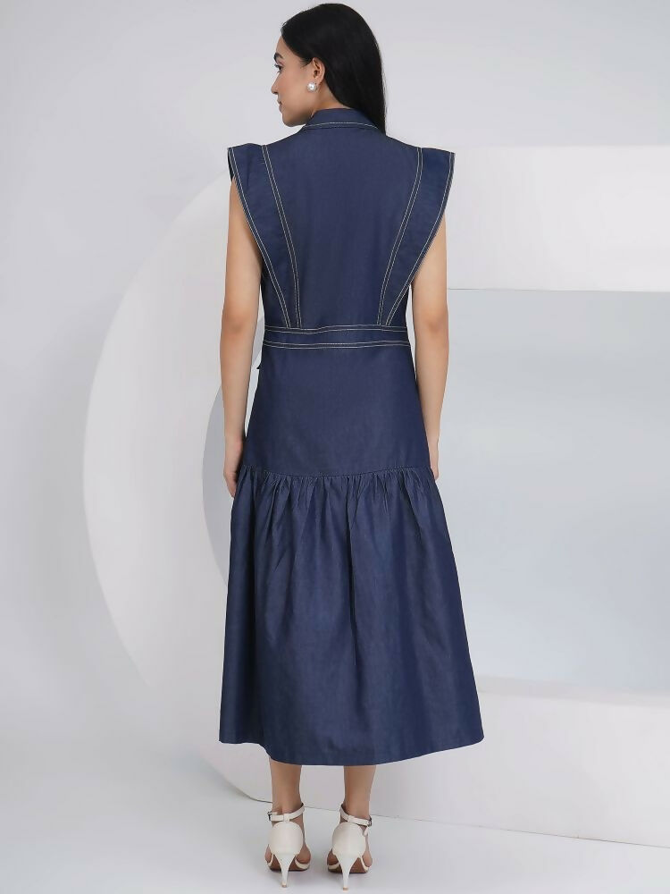 Joban Fashion Blue Denim Midi Dress | Grocsy