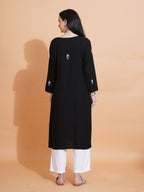 Pahnaz Luxury Rayon Chikankari Long Kurti-Black | Grocsy