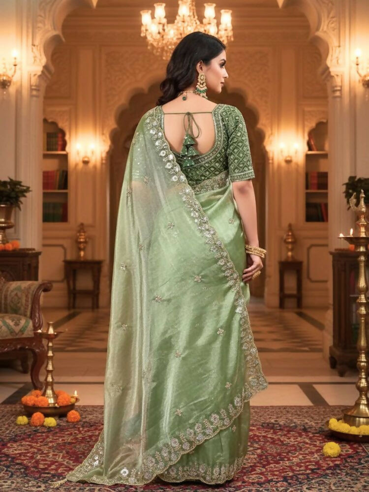 Joban Fashion Mehndi Fandy Satin Silk Party Wear Sarees | Grocsy