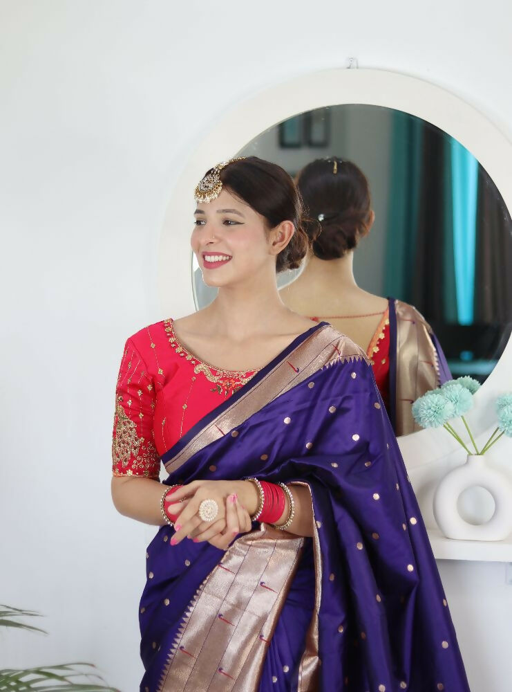 Voilet Woven Jacquard Designer Embroidery Work Party Wear Saree - Parampara | Grocsy