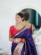 Voilet Woven Jacquard Designer Embroidery Work Party Wear Saree - Parampara | Grocsy