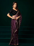 Joban Fashion Wine Net Party Wear Sarees | Grocsy