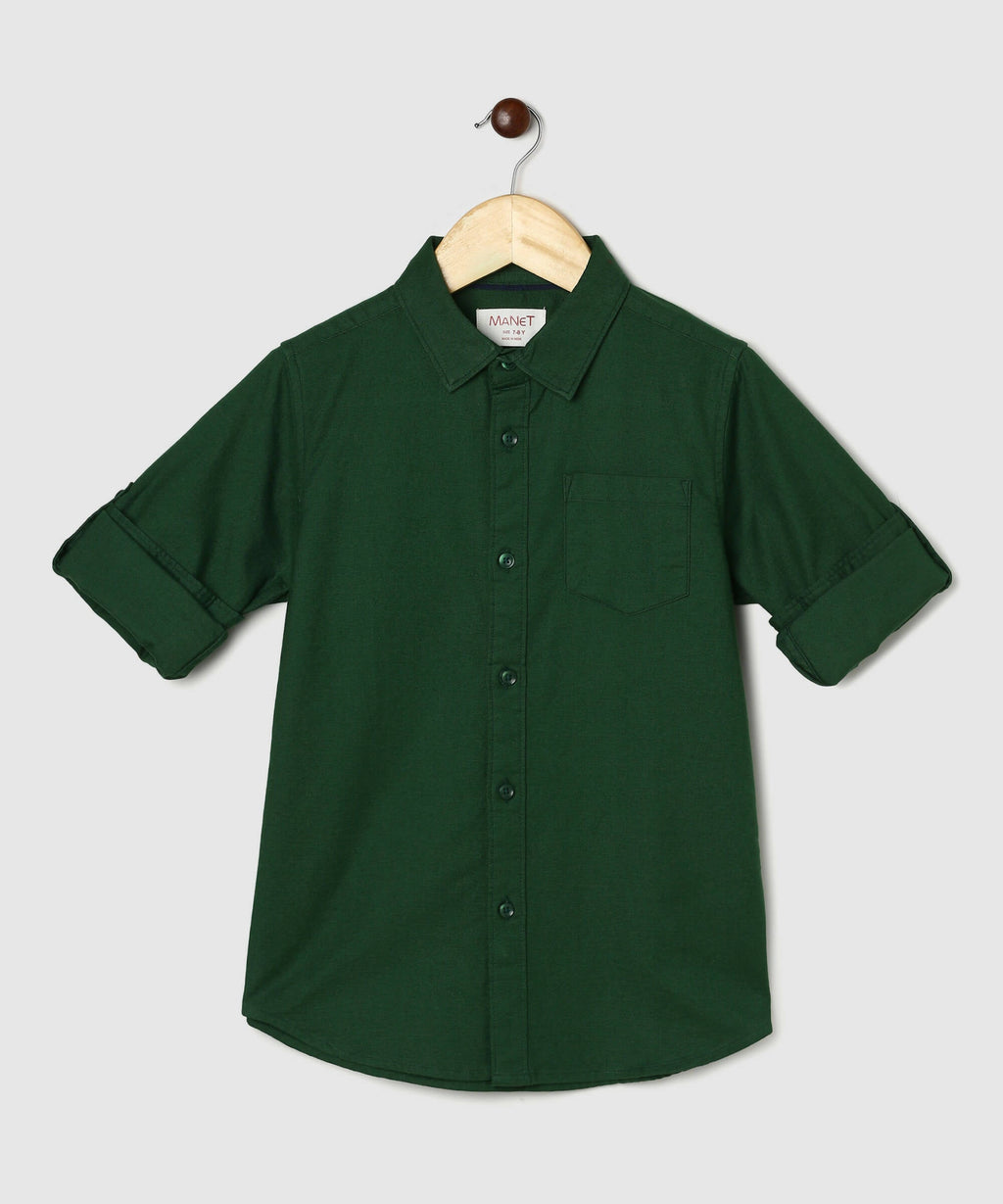 Manet Boys Full Sleeves Solid Shirt - Green | Grocsy