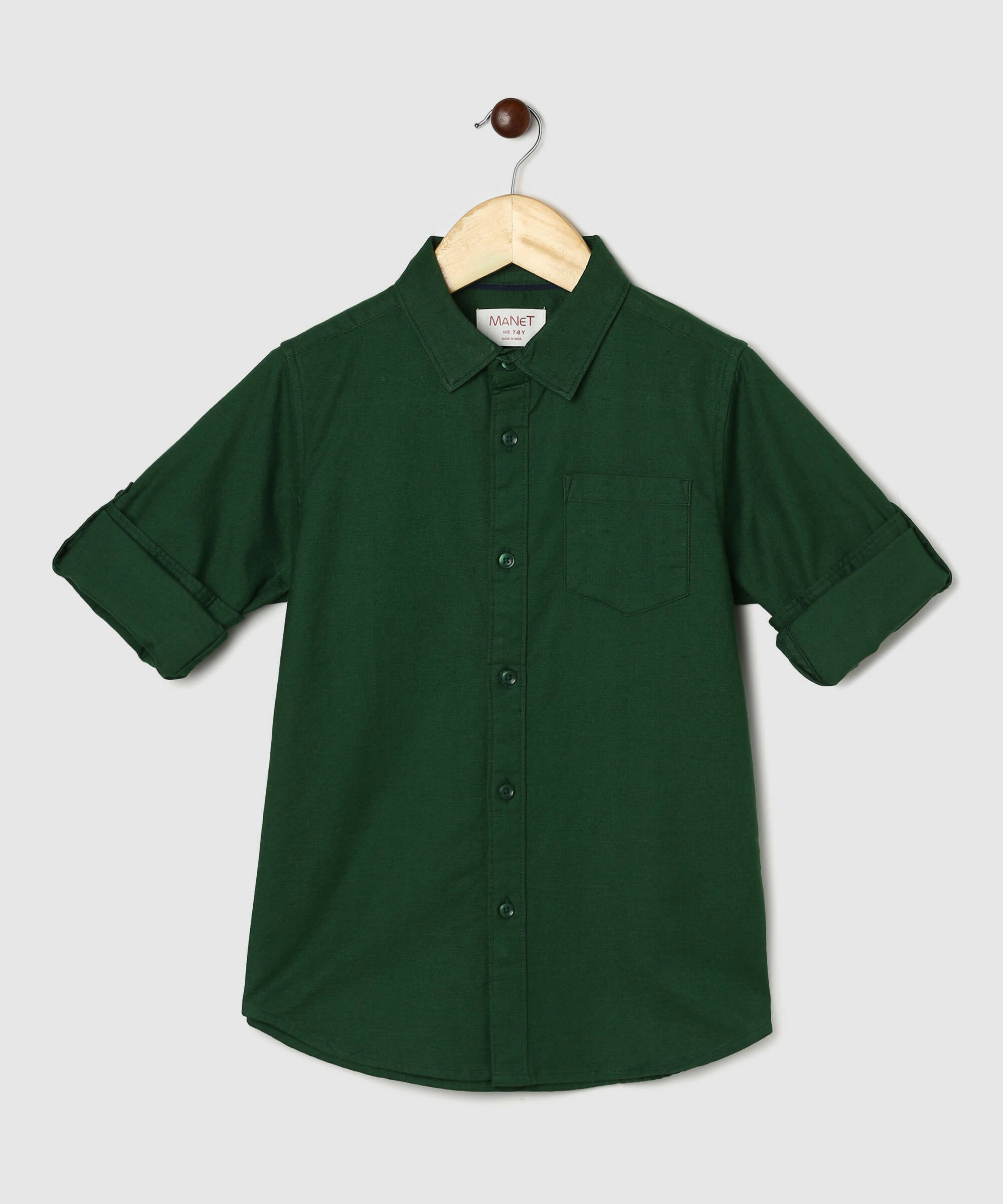 Manet Boys Full Sleeves Solid Shirt - Green | Grocsy