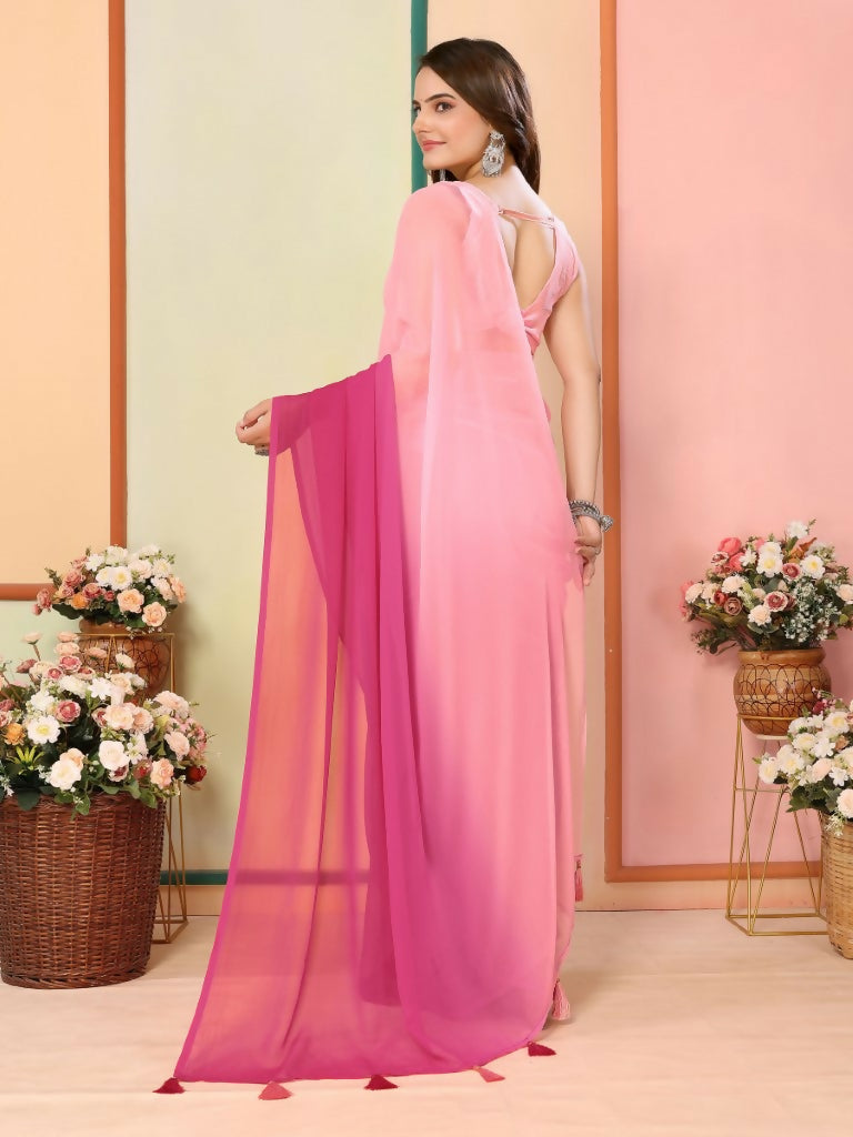 Pink Georgette Pedding Color Printed Ready To Wear Saree - Aalaya | Grocsy
