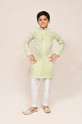 Joban Fashion Cotton Pastel Green Kurta With Straight Fit Pant | Grocsy