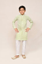 Joban Fashion Cotton Pastel Green Kurta With Straight Fit Pant | Grocsy