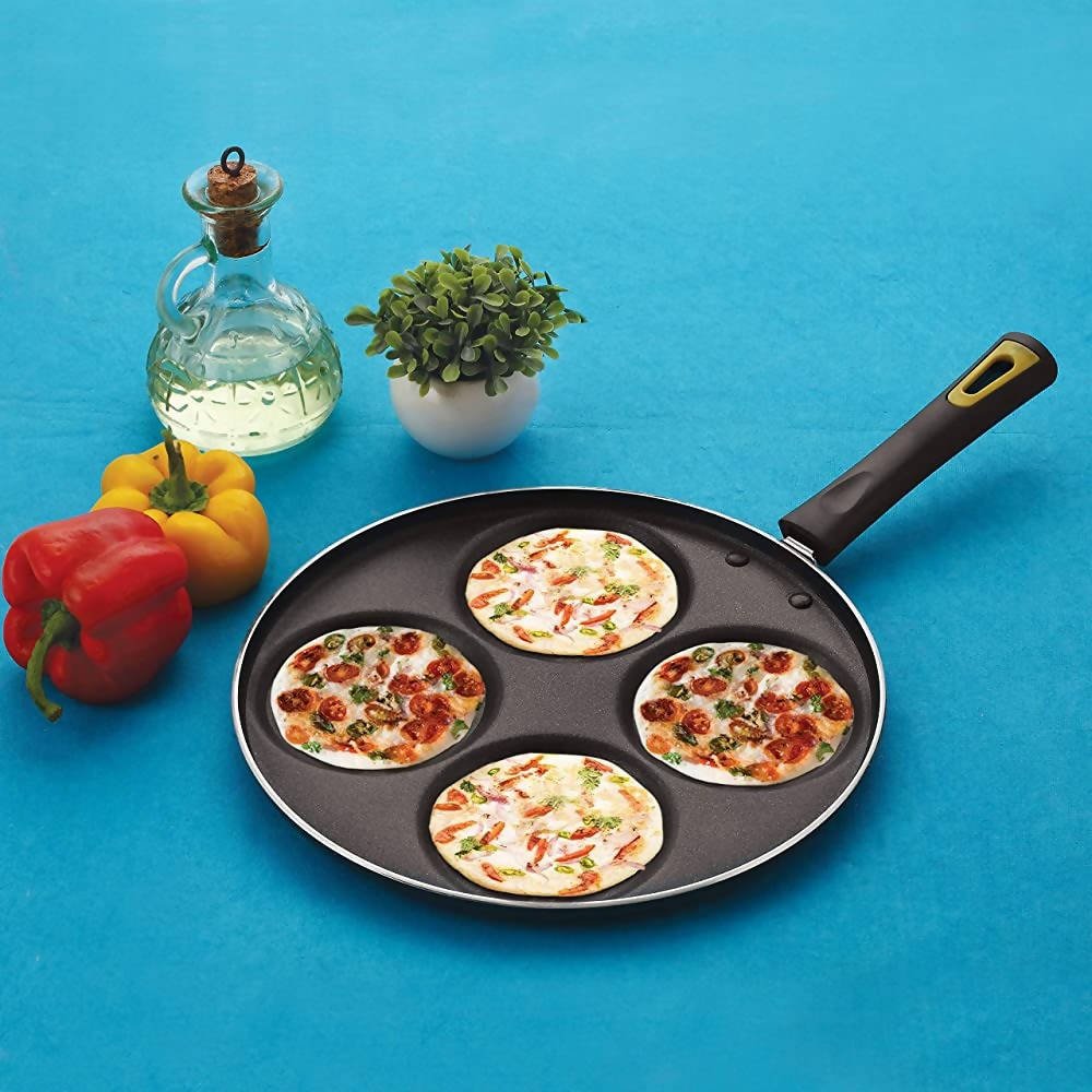 Anjali Diamond Aluminium Dura Big Non Stick Uttappa Tawa (4-Cavities), Black | Grocsy