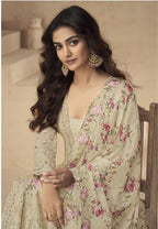Anaita Cream Chinon Readymade Suit with Embroidery Sequence Work | Grocsy