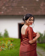 DEIANA'S Beautiful Designer Golden zari Soft Lichi Silk Saree - Maroon | Grocsy