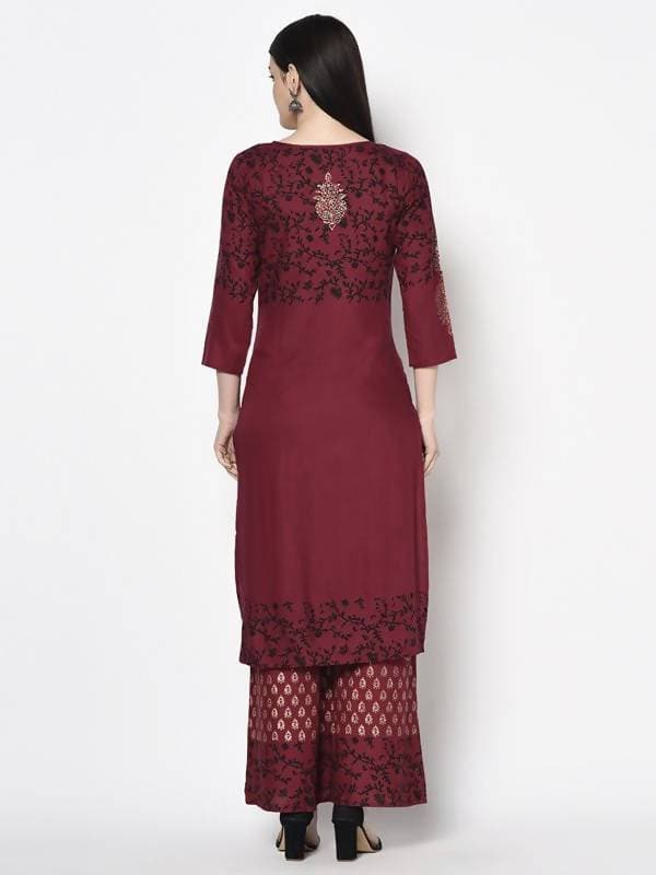 Aniyah Rayon Maroon Color Block Print Straight Kurta (AN-185K) | Grocsy