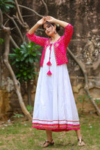 Yufta White and Pink Dress with Ethnic Jacket | Grocsy