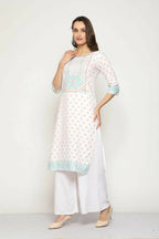 Maai Rayon Hand Printed Kurta Off-White | Grocsy