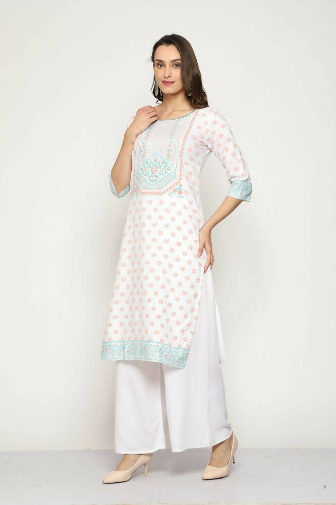 Maai Rayon Hand Printed Kurta Off-White | Grocsy