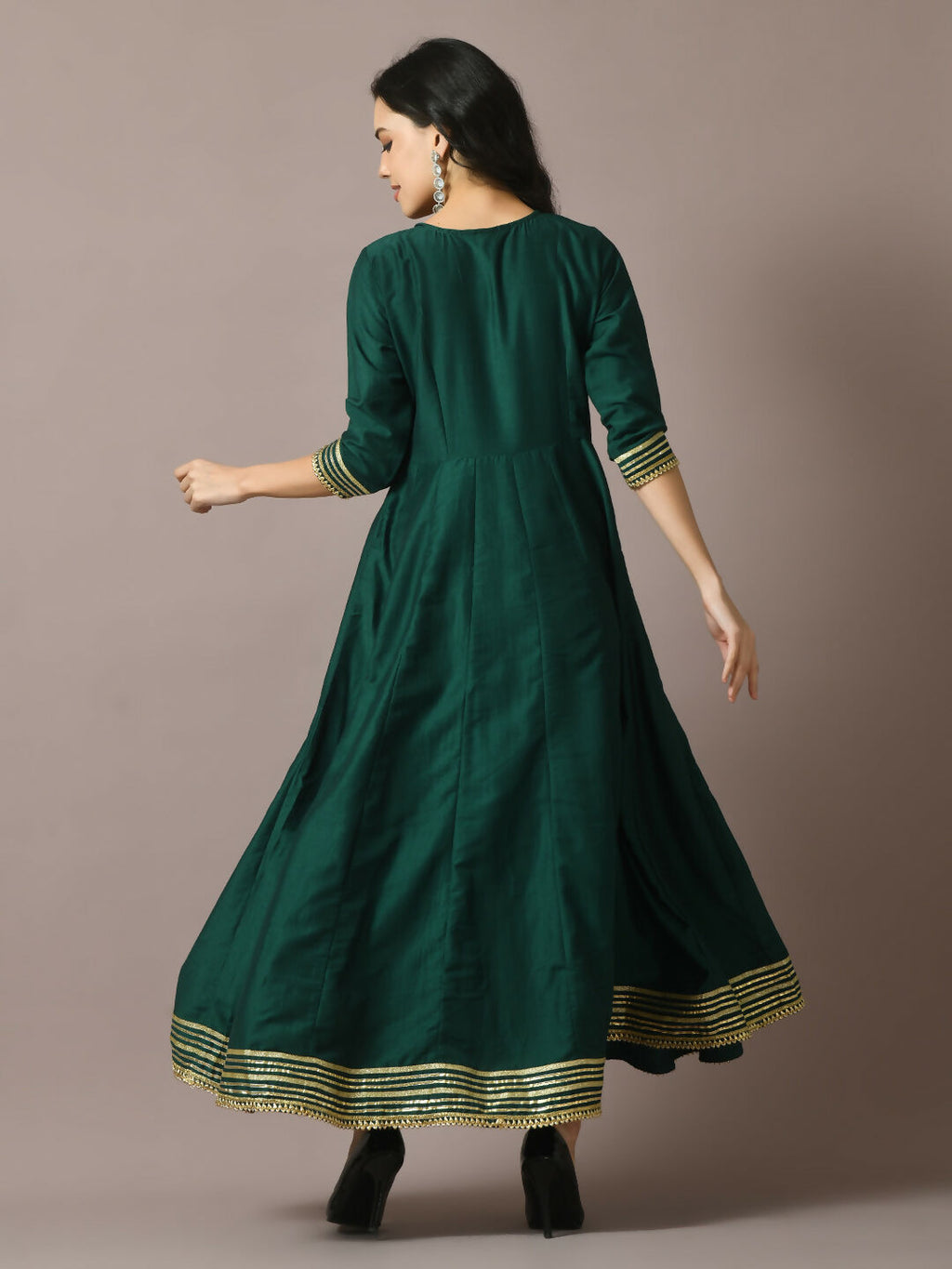 Myshka Women's Green Solid Silk Anarkali Party Kurta | Grocsy