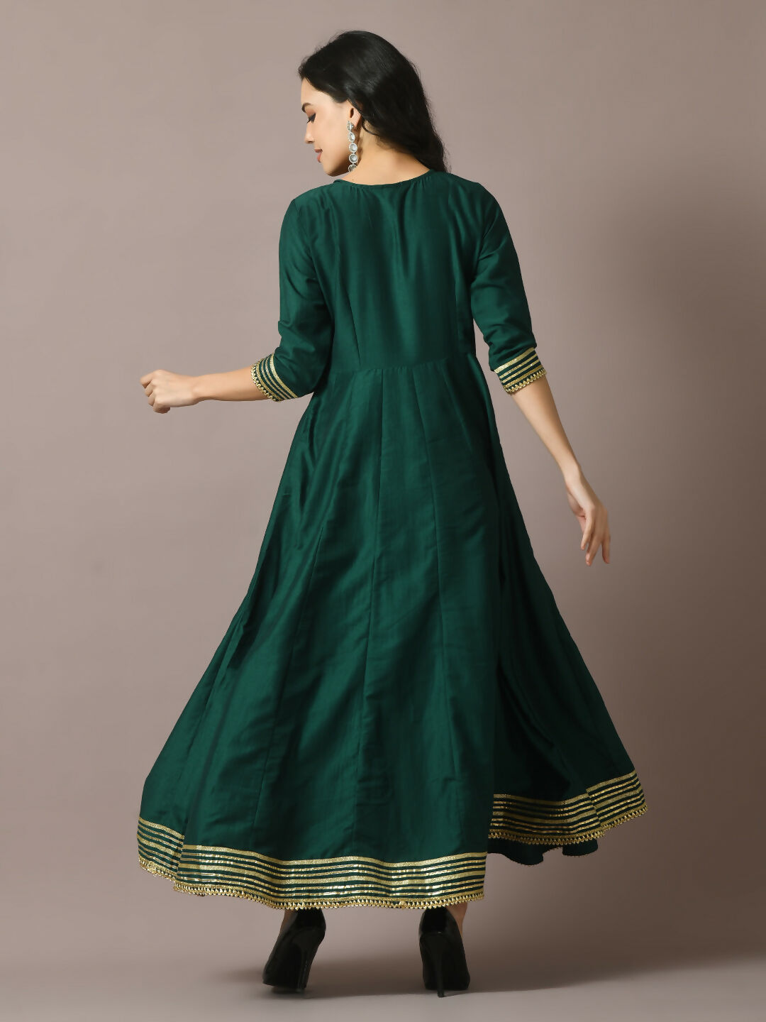 Myshka Women's Green Solid Silk Anarkali Party Kurta | Grocsy
