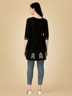 Jyoti Fashion Women's Black Viscose Rayon Embroidered Casual Top | Grocsy