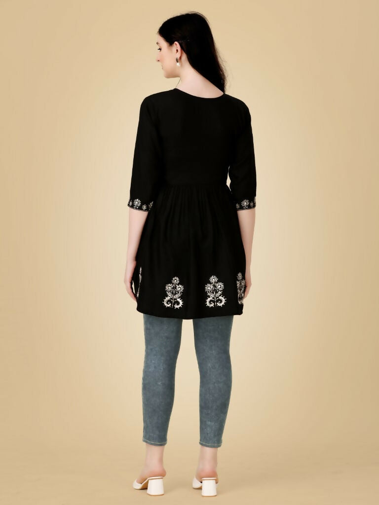 Jyoti Fashion Women's Black Viscose Rayon Embroidered Casual Top | Grocsy