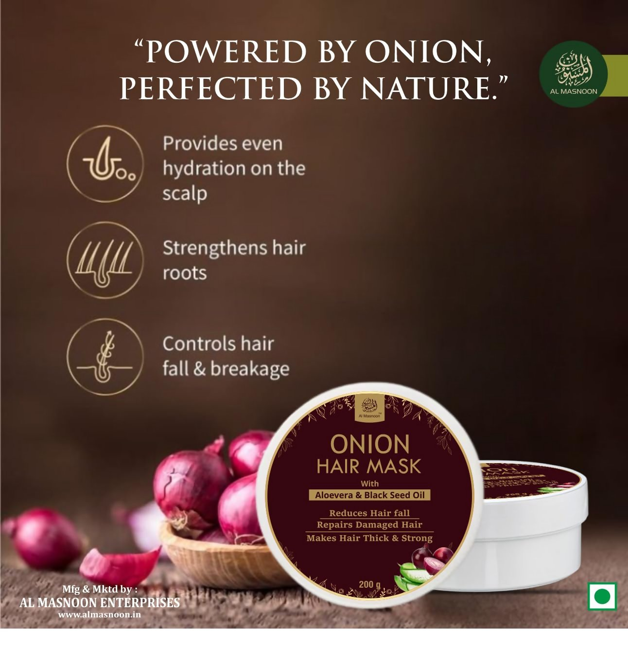 Al Masnoon Onion Hair Mask with Aloe Vera & Black Seed Oil | Grocsy