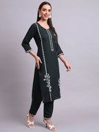 Joban Fashion Green Cotton & Embroidery Work Kurta With Trousers Set | Grocsy