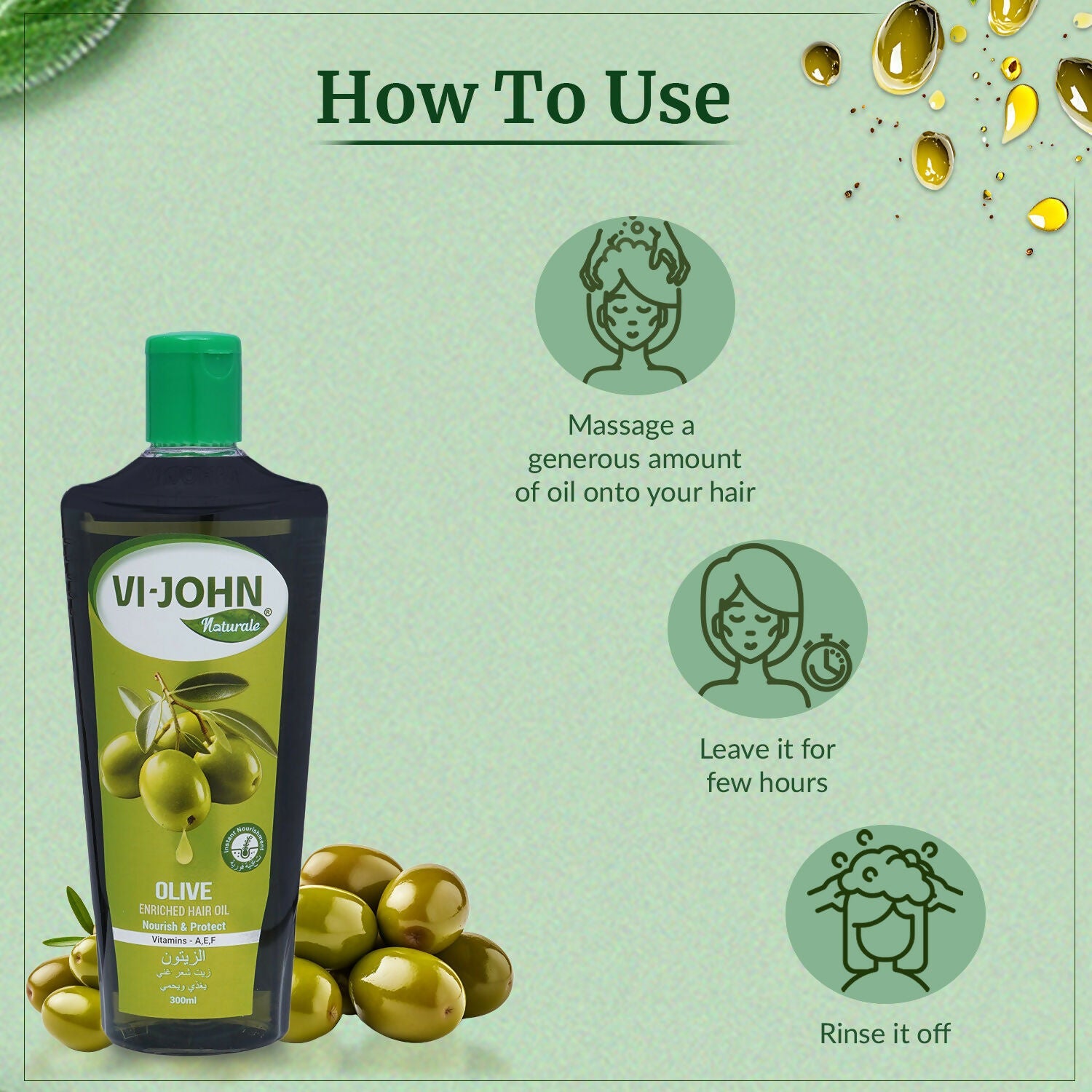 VI-JOHN Naturale Olive Enriched Hair Oil Nourish & Protect with Vitamin A.E & F | Grocsy